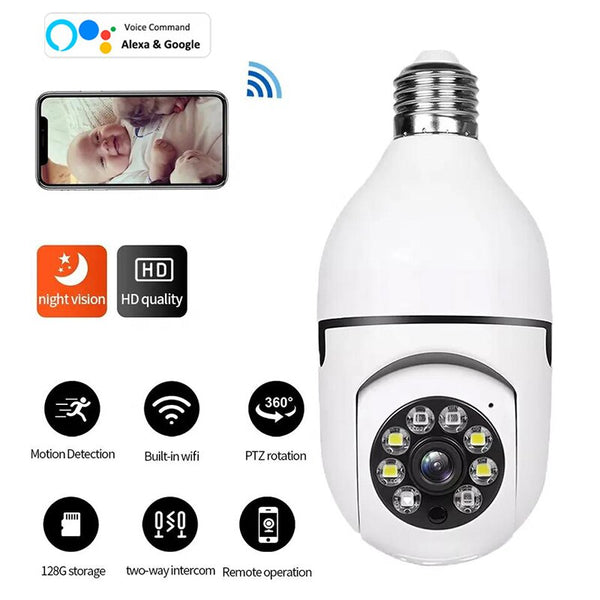 Caméra de Surveillance Wifi 5G ampoule E27 220V Vision nocturne couleur  suivi automatique zoom