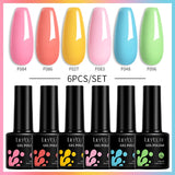 LILYCUTE 6Pcs/Set Macaron Gel Nail Polish Set Kit Spring Summer 6 Colors Neon UV LED Nail Art Gel Semi Permanent Base Top Coat