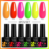 LILYCUTE 6Pcs/Set Macaron Gel Nail Polish Set Kit Spring Summer 6 Colors Neon UV LED Nail Art Gel Semi Permanent Base Top Coat